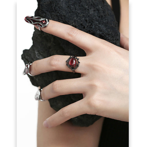 Garnet Red Geometric Design Ring