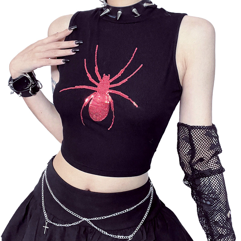 Dark Style Personalized Spider Embroidered Vest for Women