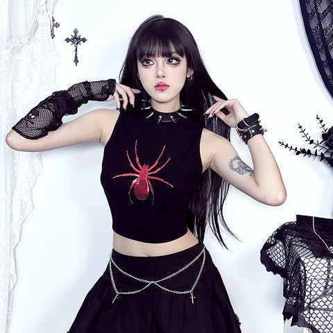 Dark Style Personalized Spider Embroidered Vest for Women