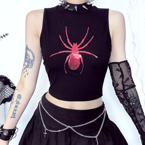 Dark Style Personalized Spider Embroidered Vest for Women